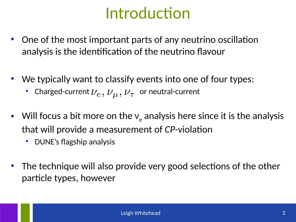 DUNE neutrino flavour identification using a CNN - slide 2 of 19