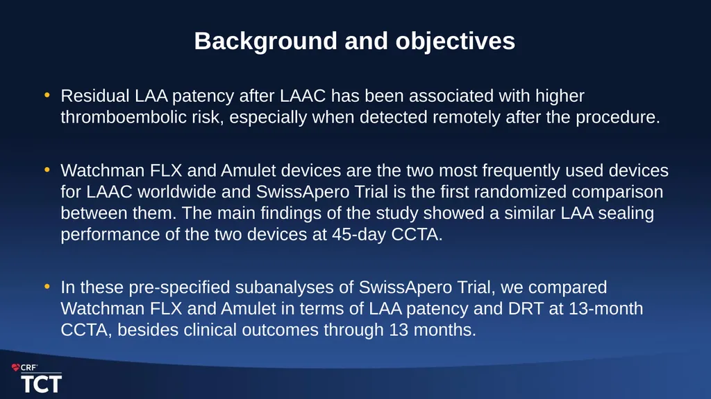 One-Year Outcomes after Amulet or Watchman/FLX - slide 3 of 15