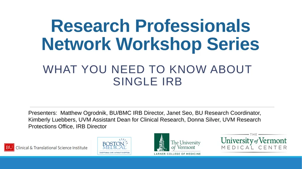Research Professionals Network Workshop Series - slide 1 of 32