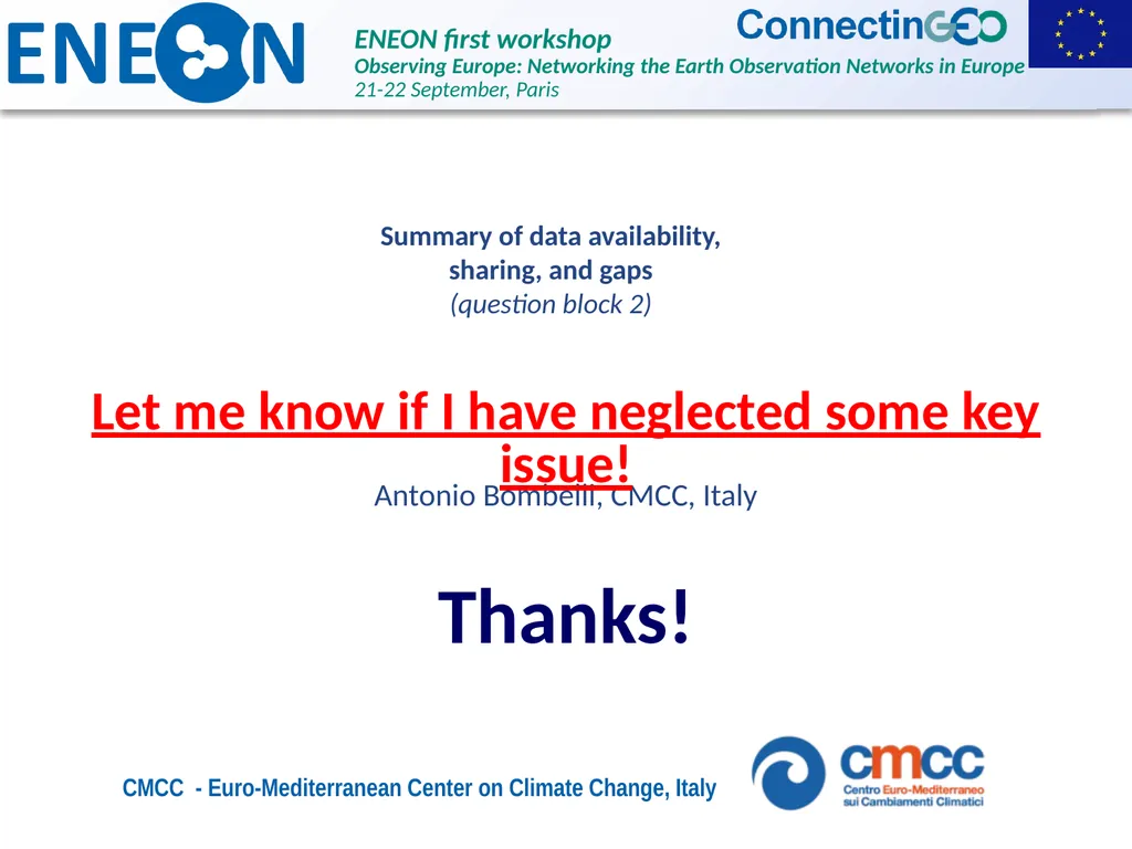 Summary on data availability, sharing, and gaps - slide 13 of 13