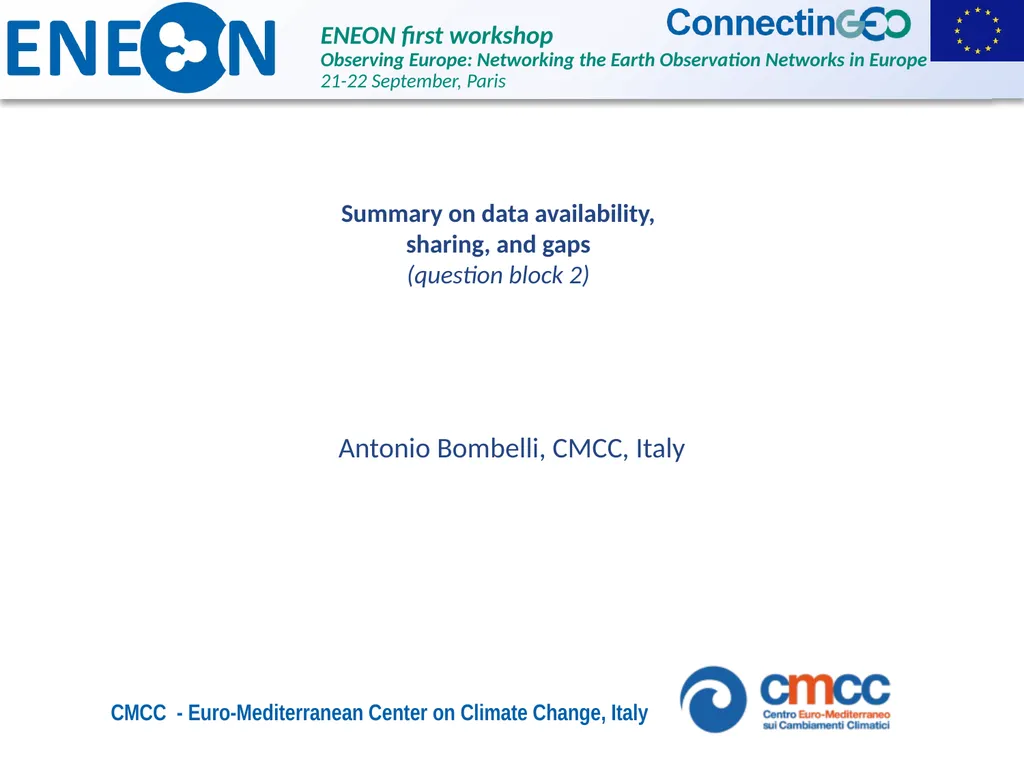 Summary on data availability, sharing, and gaps - slide 1 of 13