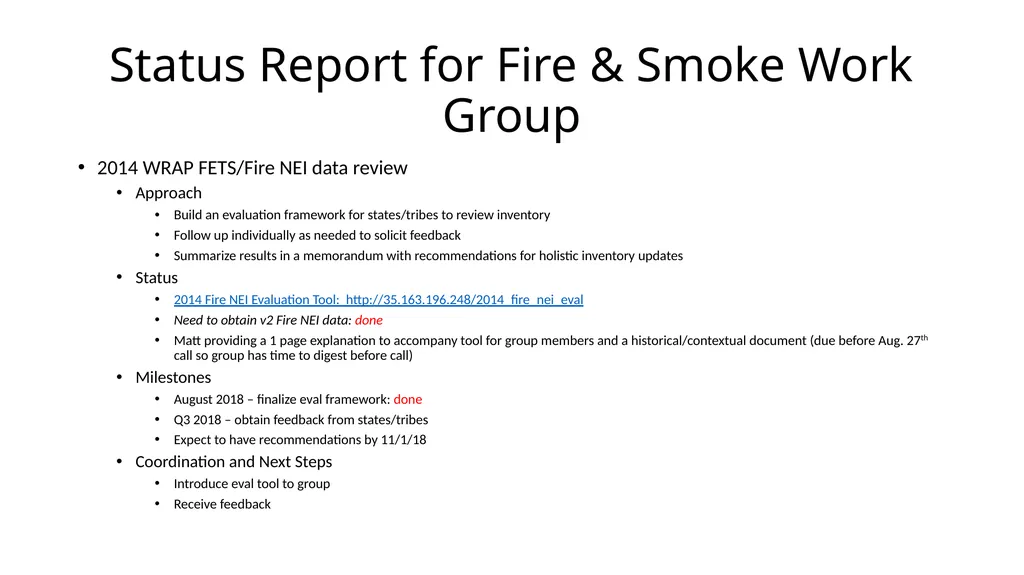 WRAP TSC/Co-Chairs Call Workplan Progress Update - slide 8 of 28