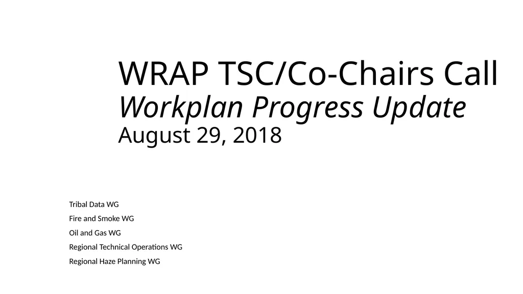 WRAP TSC/Co-Chairs Call Workplan Progress Update - slide 20 of 28