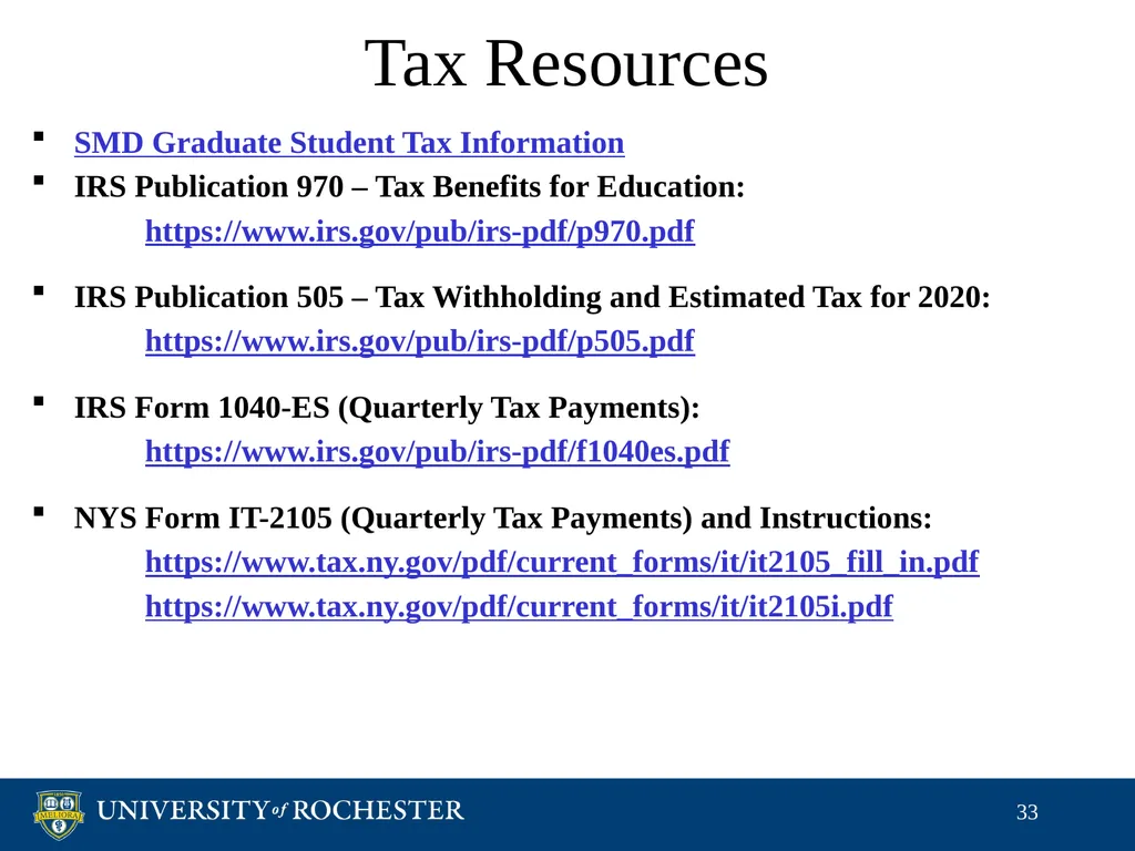 Tax Reporting of Graduate Student Payments School - slide 33 of 34