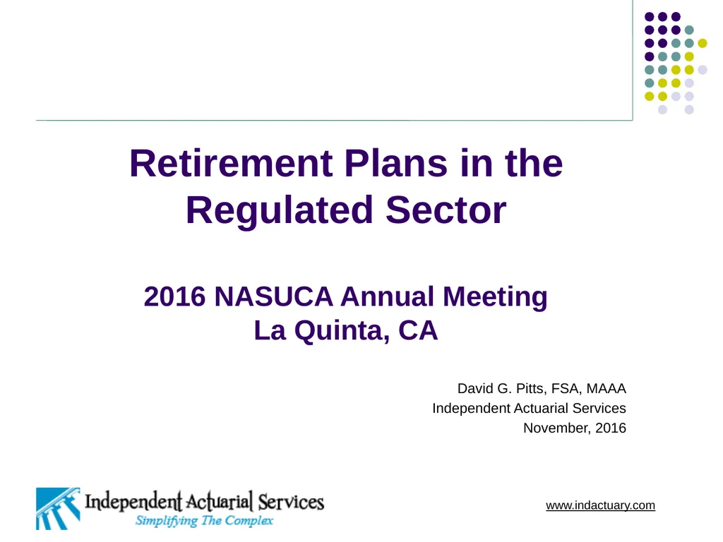 Retirement Plans in the Regulated Sector 2016 - slide 1 of 20