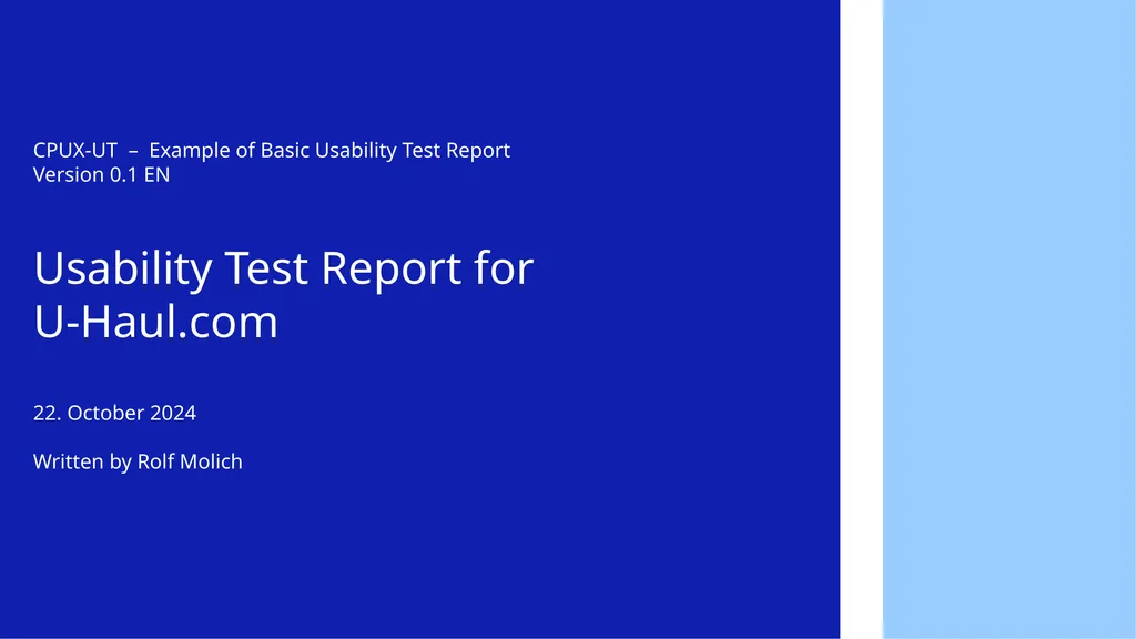 CPUX-UT – Example of Basic Usability Test Report - slide 1 of 15