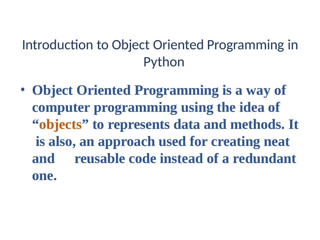 Introduction to Object Oriented Programming in - slide 1 of 44