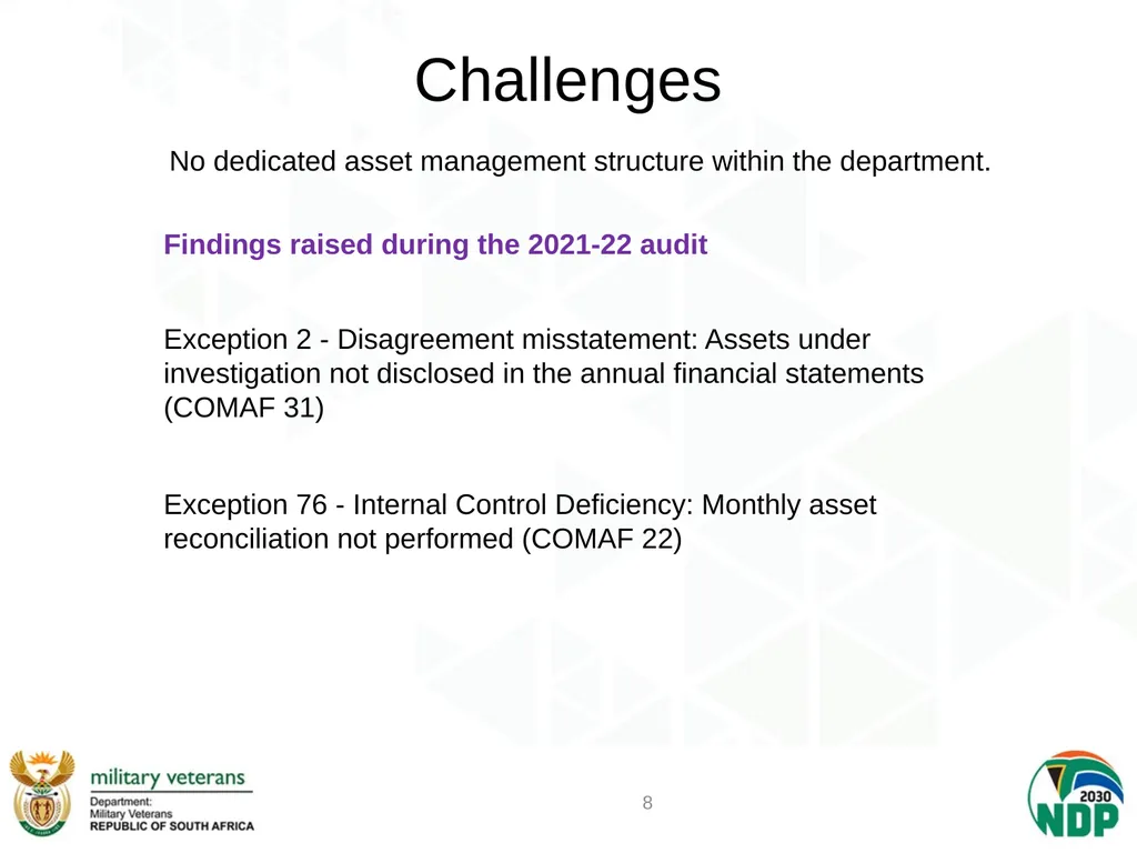 PRESENTATION ON ASSET MANAGEMENT Z Gcasamba A/CFO - slide 8 of 9