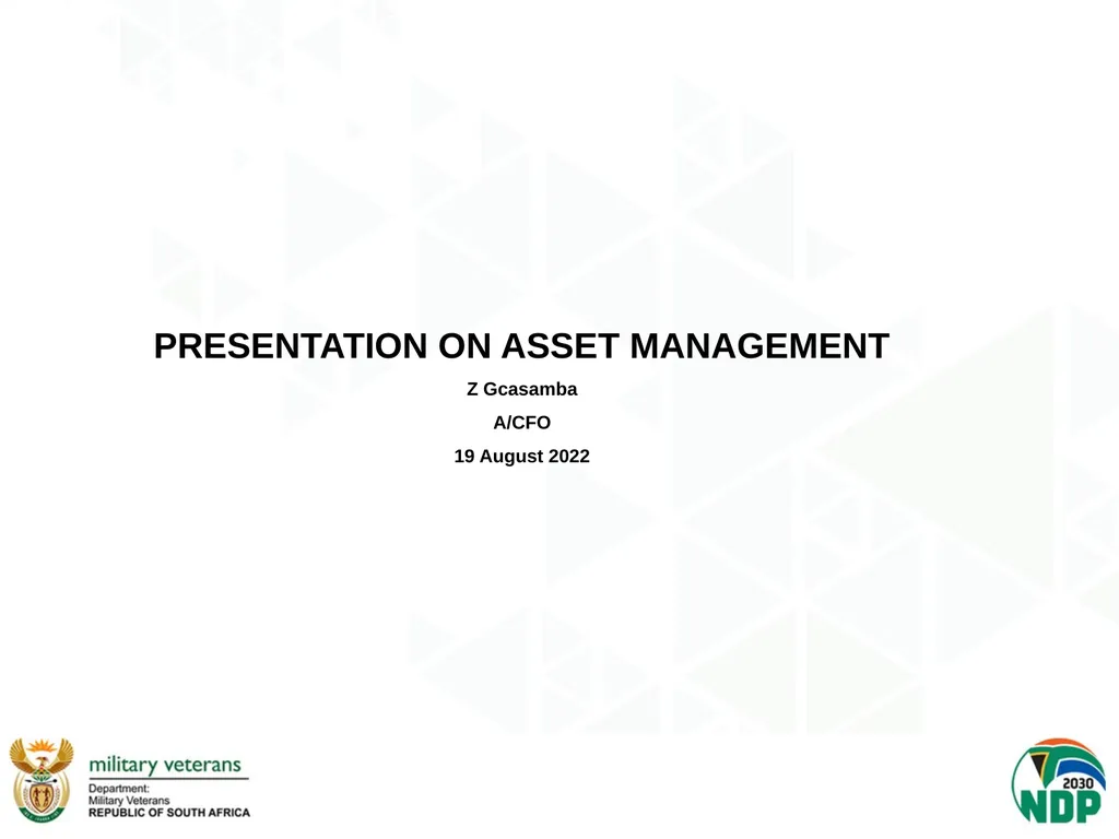 PRESENTATION ON ASSET MANAGEMENT Z Gcasamba A/CFO - slide 1 of 9