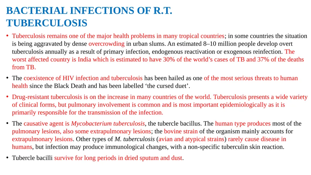 BACTERIAL INFECTIONS OF R.T. TUBERCULOSIS - slide 1 of 19