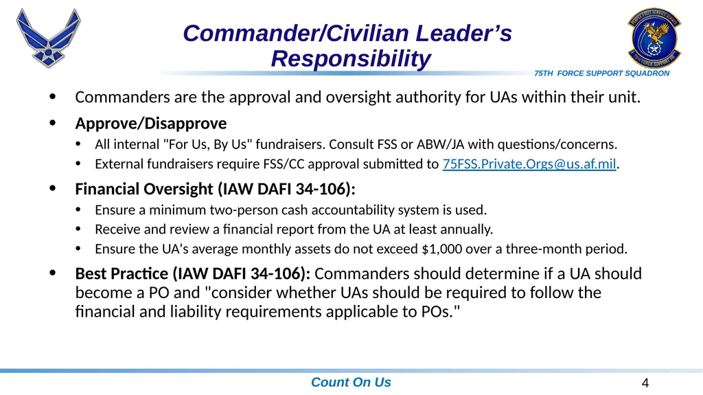 Unit Affiliated Unofficial Activities (UA) Rules, - slide 4 of 18
