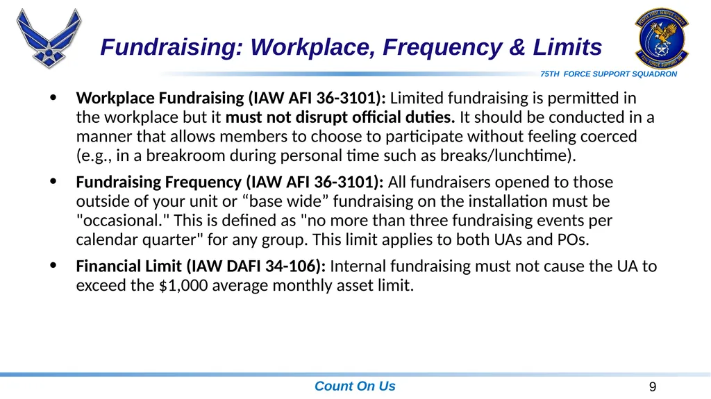 Unit Affiliated Unofficial Activities (UA) Rules, - slide 9 of 18