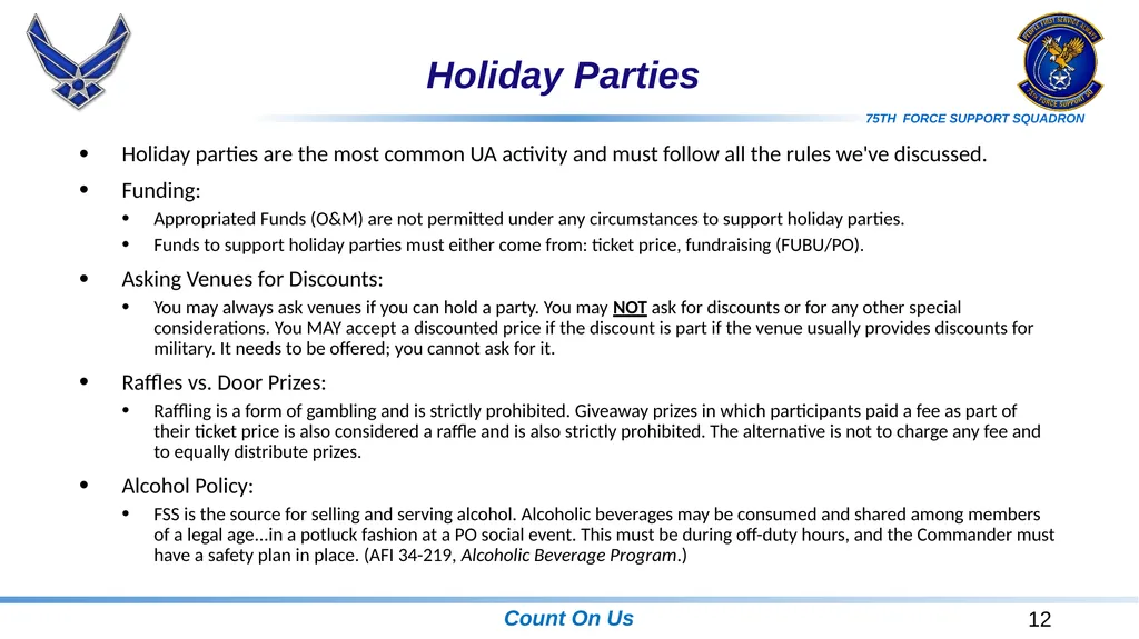 Unit Affiliated Unofficial Activities (UA) Rules, - slide 12 of 18
