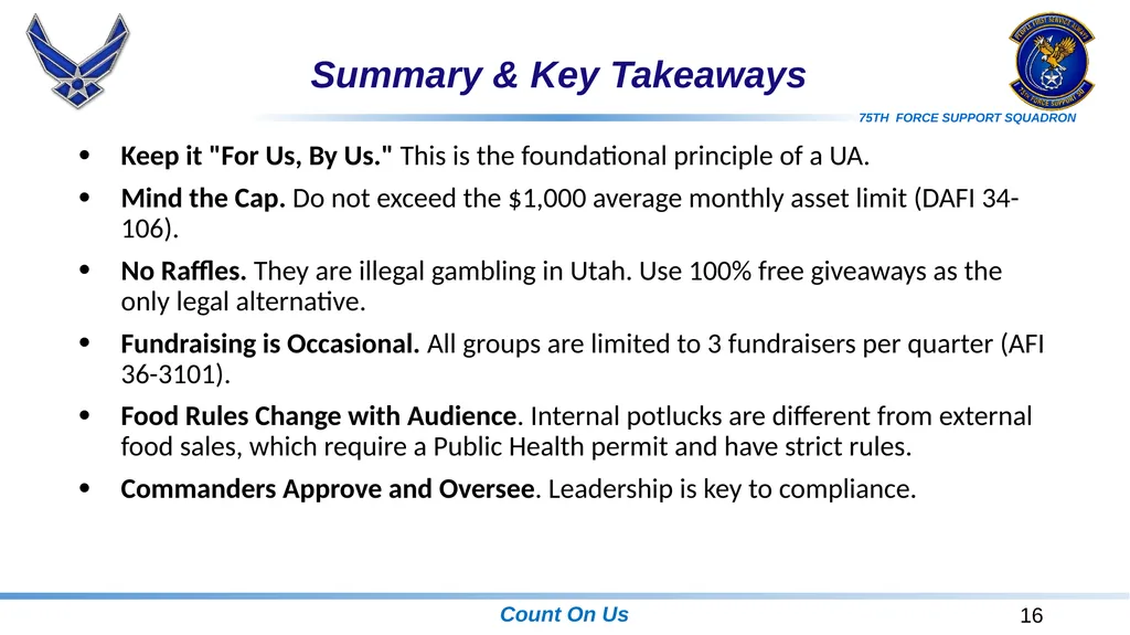 Unit Affiliated Unofficial Activities (UA) Rules, - slide 16 of 18