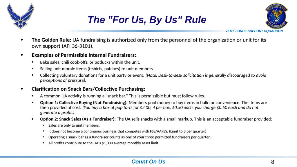 Unit Affiliated Unofficial Activities (UA) Rules, - slide 8 of 18