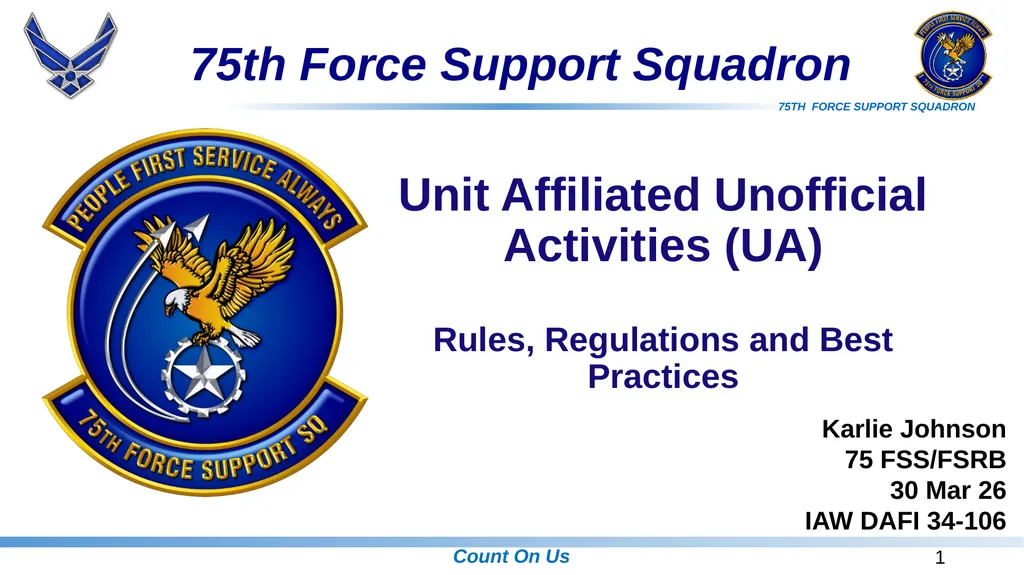 Unit Affiliated Unofficial Activities (UA) Rules, - slide 1 of 18
