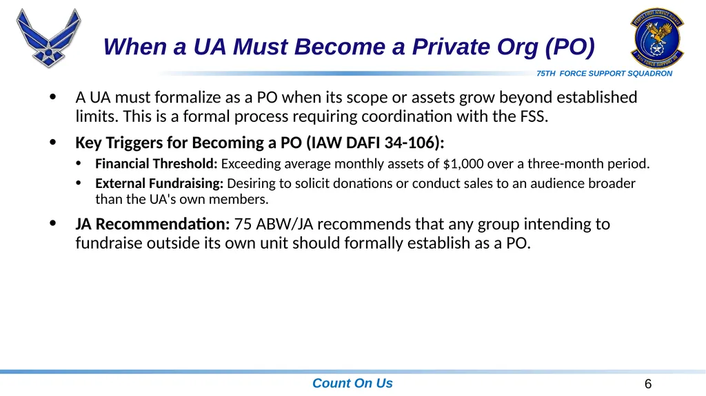 Unit Affiliated Unofficial Activities (UA) Rules, - slide 6 of 18