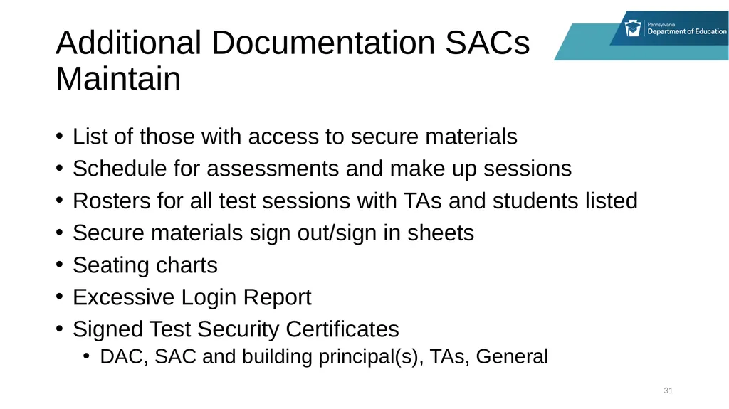 District Assessment Coordinator Training Session - slide 31 of 105