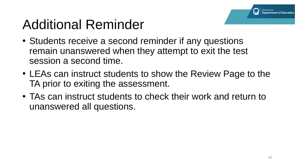 District Assessment Coordinator Training Session - slide 81 of 105