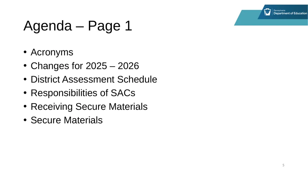 District Assessment Coordinator Training Session - slide 5 of 105