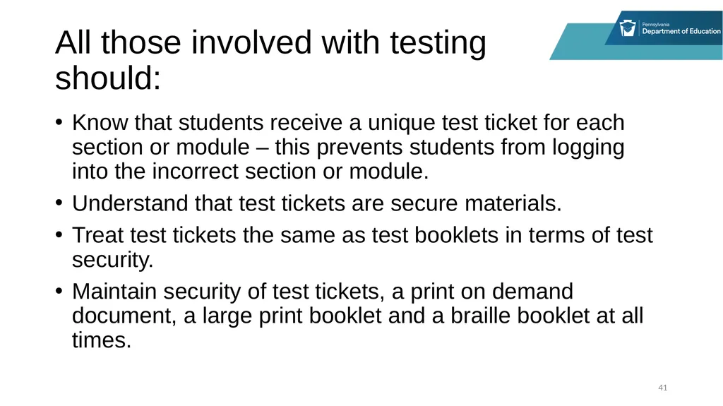 District Assessment Coordinator Training Session - slide 41 of 105