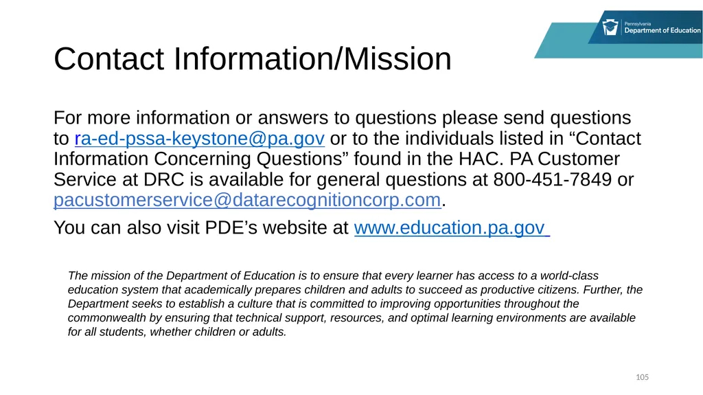 District Assessment Coordinator Training Session - slide 105 of 105
