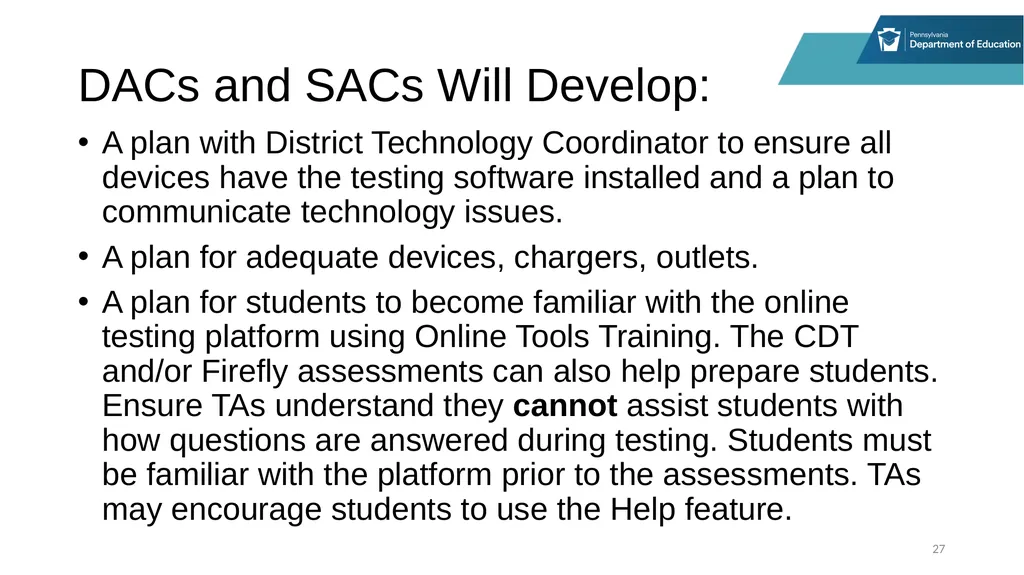 District Assessment Coordinator Training Session - slide 27 of 105