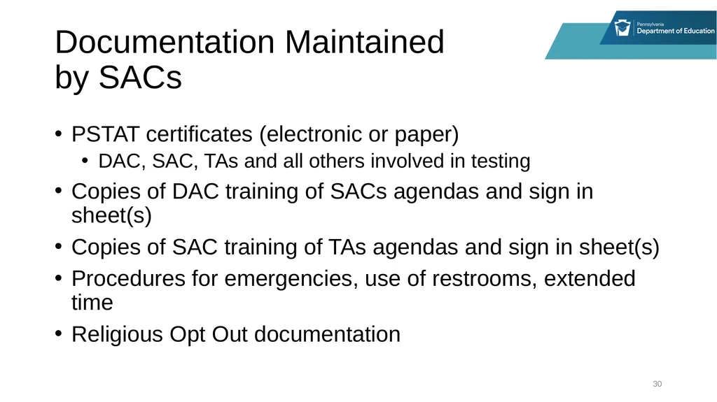 District Assessment Coordinator Training Session - slide 30 of 105