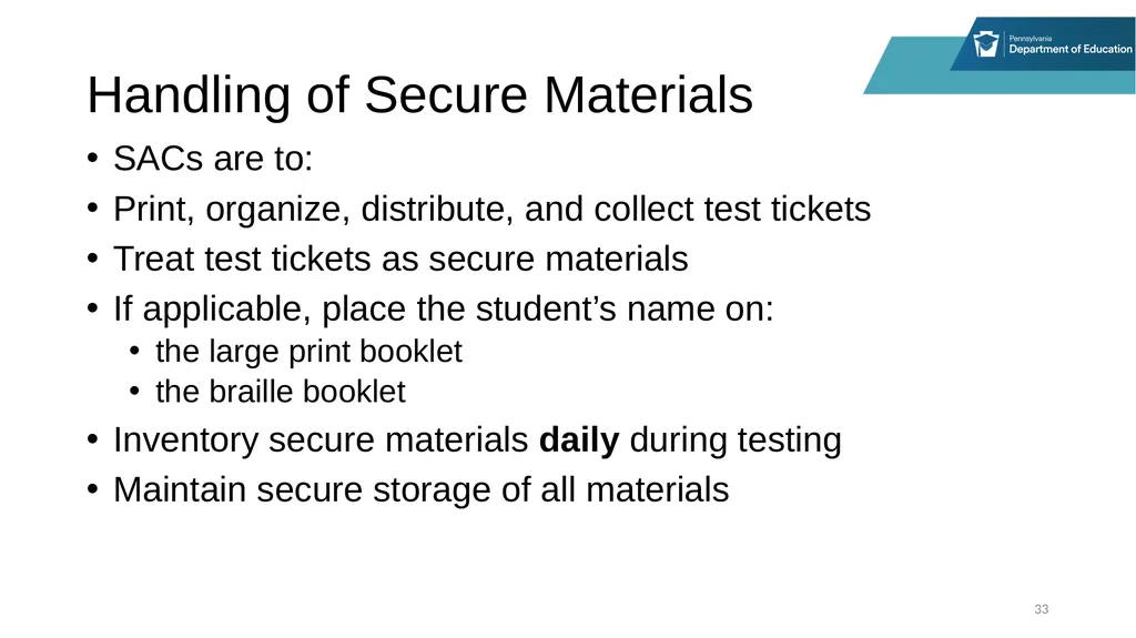 District Assessment Coordinator Training Session - slide 33 of 105