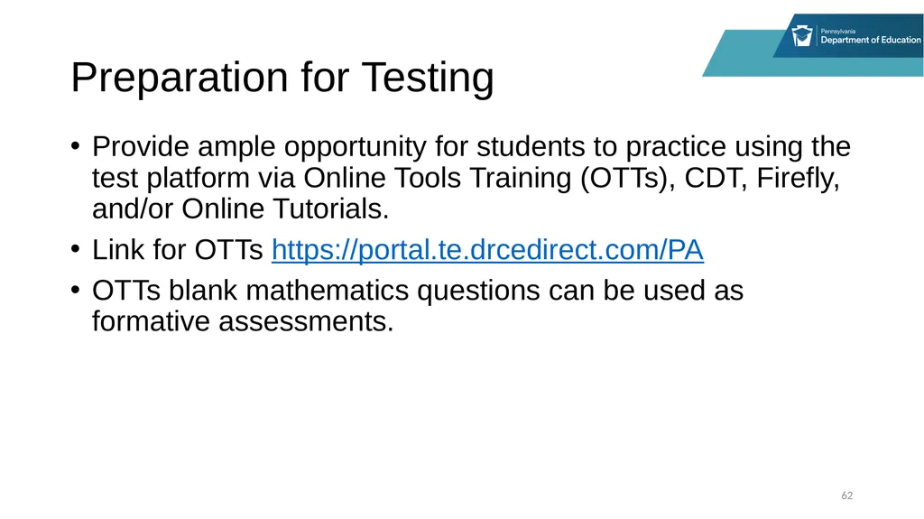 District Assessment Coordinator Training Session - slide 62 of 105