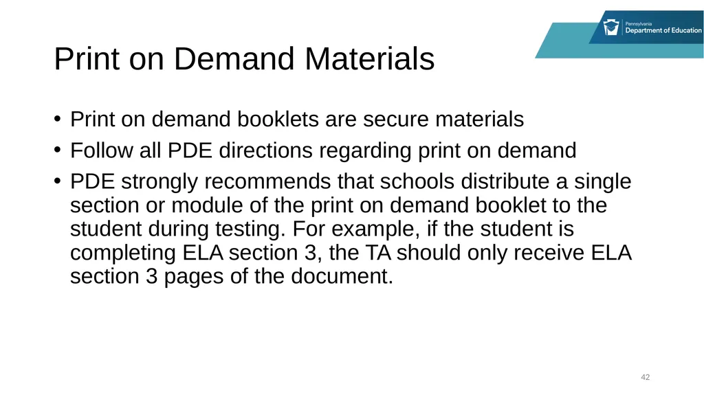 District Assessment Coordinator Training Session - slide 42 of 105