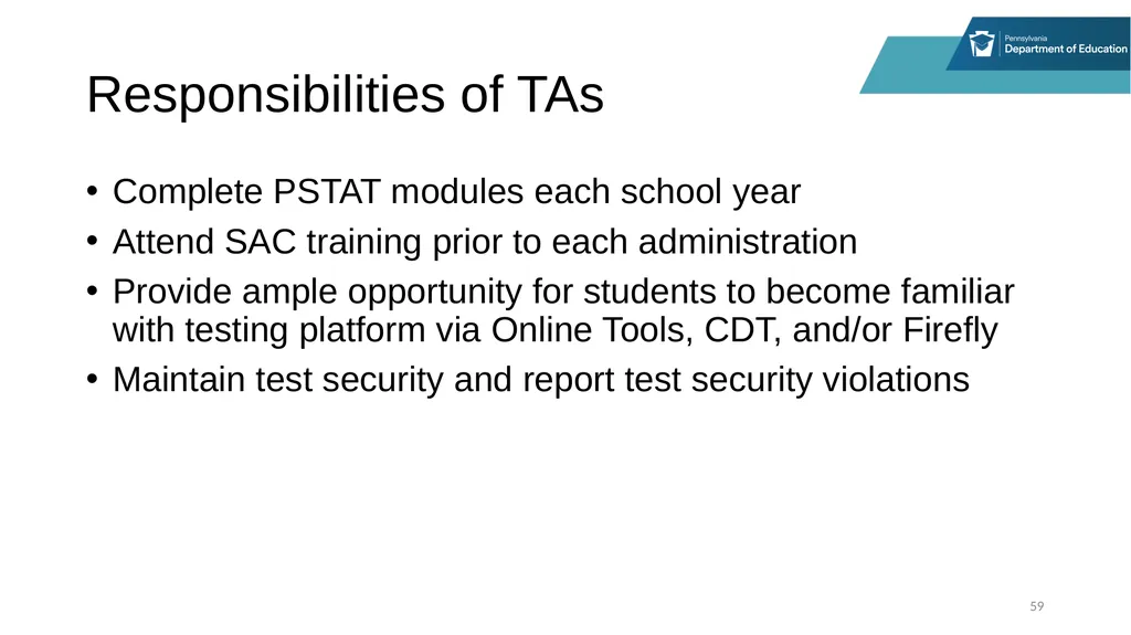District Assessment Coordinator Training Session - slide 59 of 105