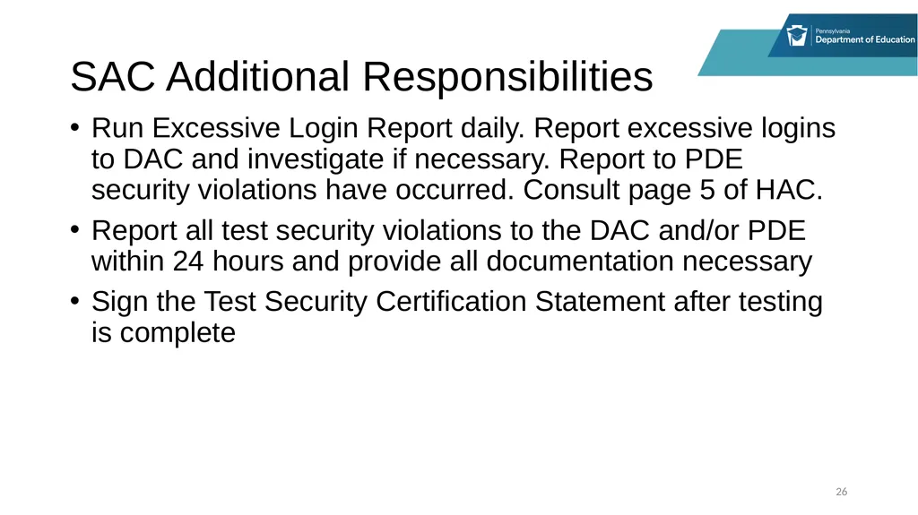 District Assessment Coordinator Training Session - slide 26 of 105