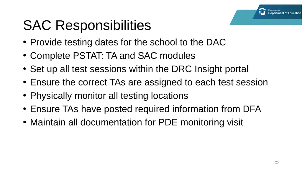 District Assessment Coordinator Training Session - slide 25 of 105