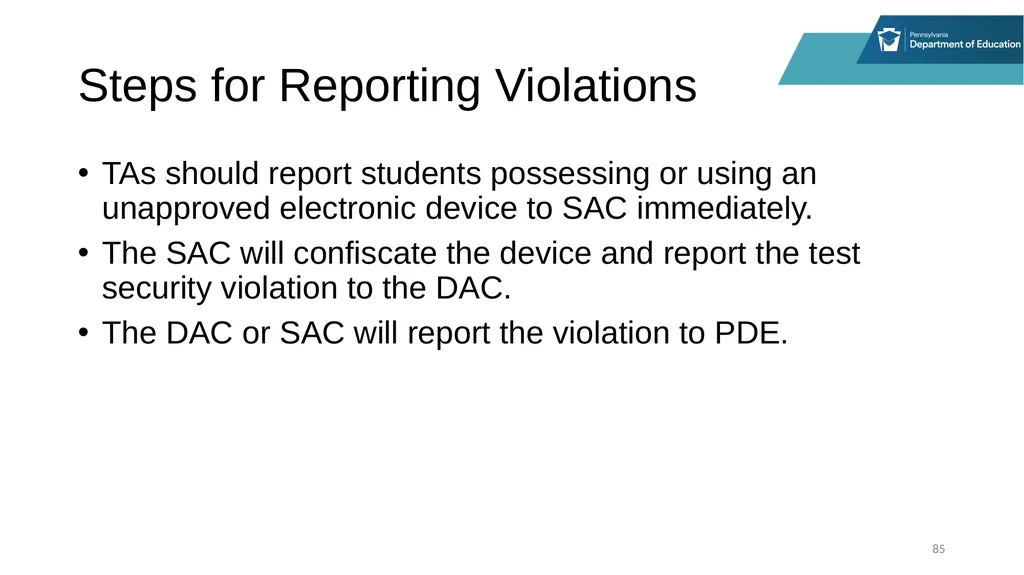 District Assessment Coordinator Training Session - slide 85 of 105