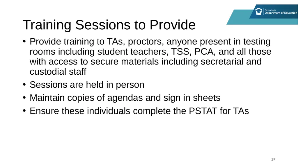 District Assessment Coordinator Training Session - slide 29 of 105