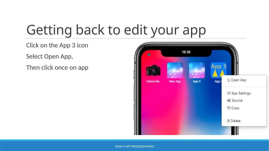 Using AppShed Lesson 3 YEAR 9 APP PROGRAMMING - slide 7 of 17