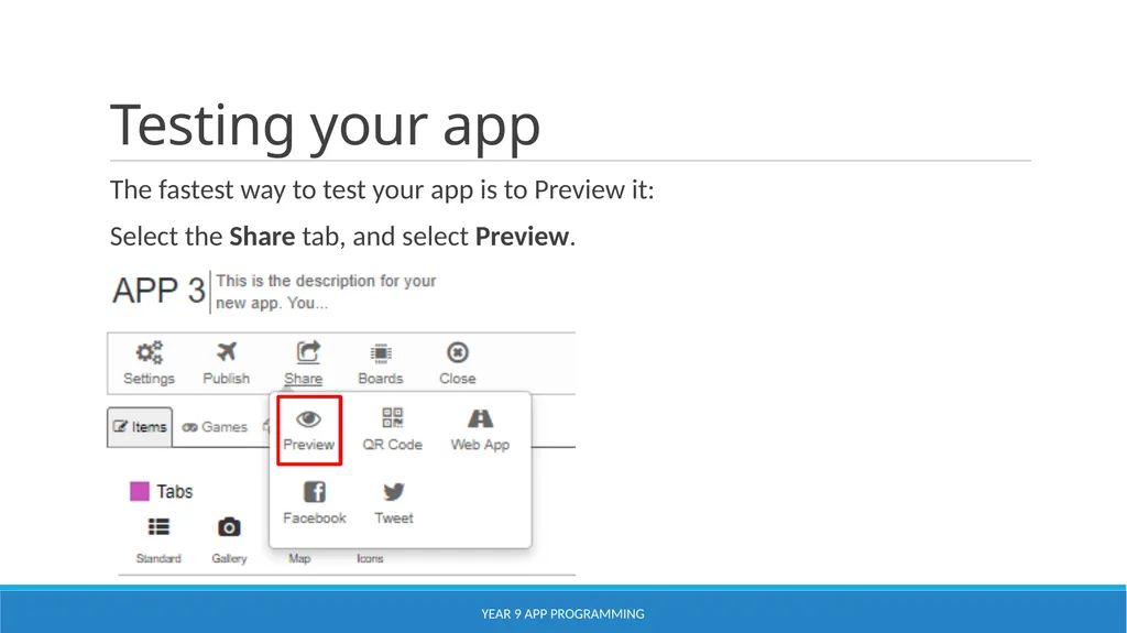 Using AppShed Lesson 3 YEAR 9 APP PROGRAMMING - slide 6 of 17