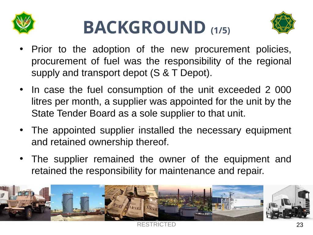DEPARTMENT OF DEFENCE LOGISTICS DIVISION BRIEFING - slide 23 of 34