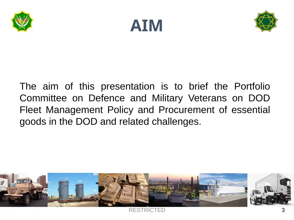DEPARTMENT OF DEFENCE LOGISTICS DIVISION BRIEFING - slide 3 of 34