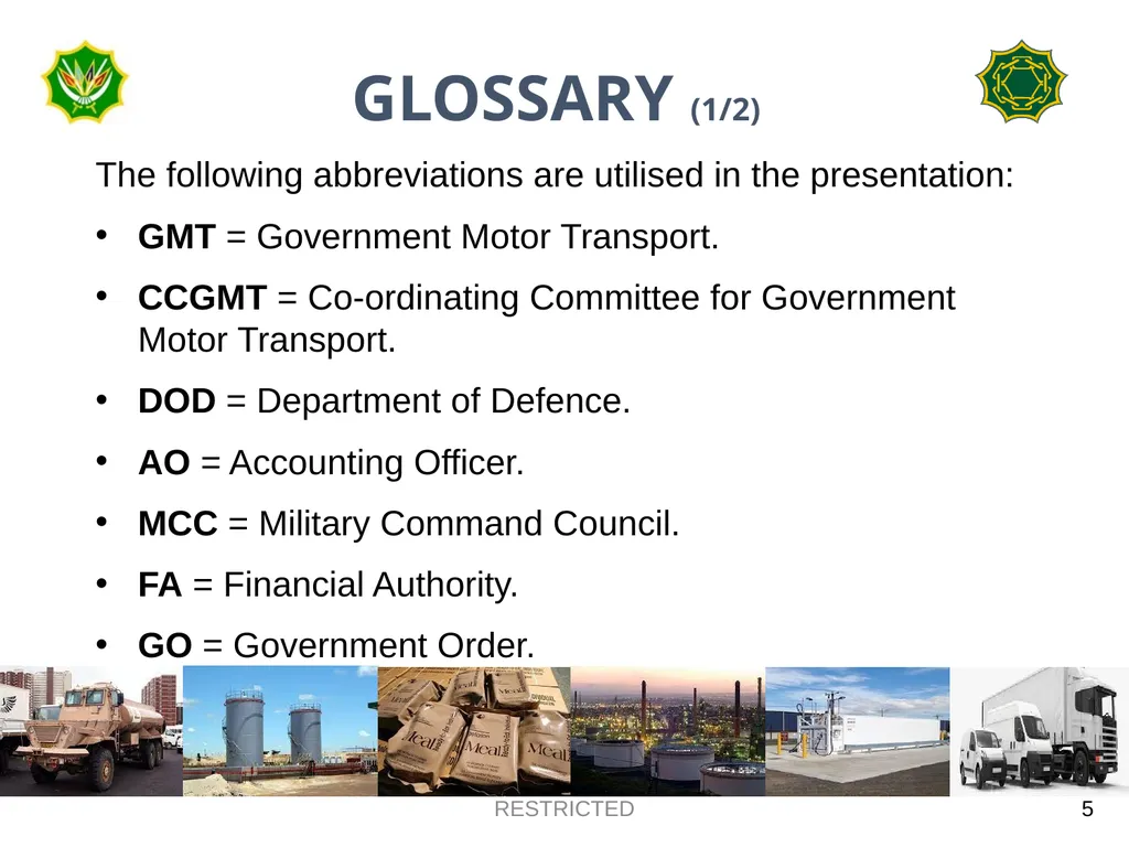 DEPARTMENT OF DEFENCE LOGISTICS DIVISION BRIEFING - slide 5 of 34