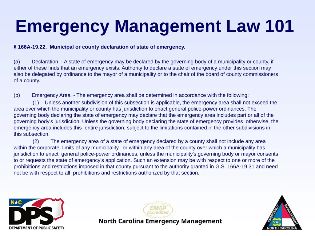 North Carolina Emergency Management Law 101 - slide 10 of 46