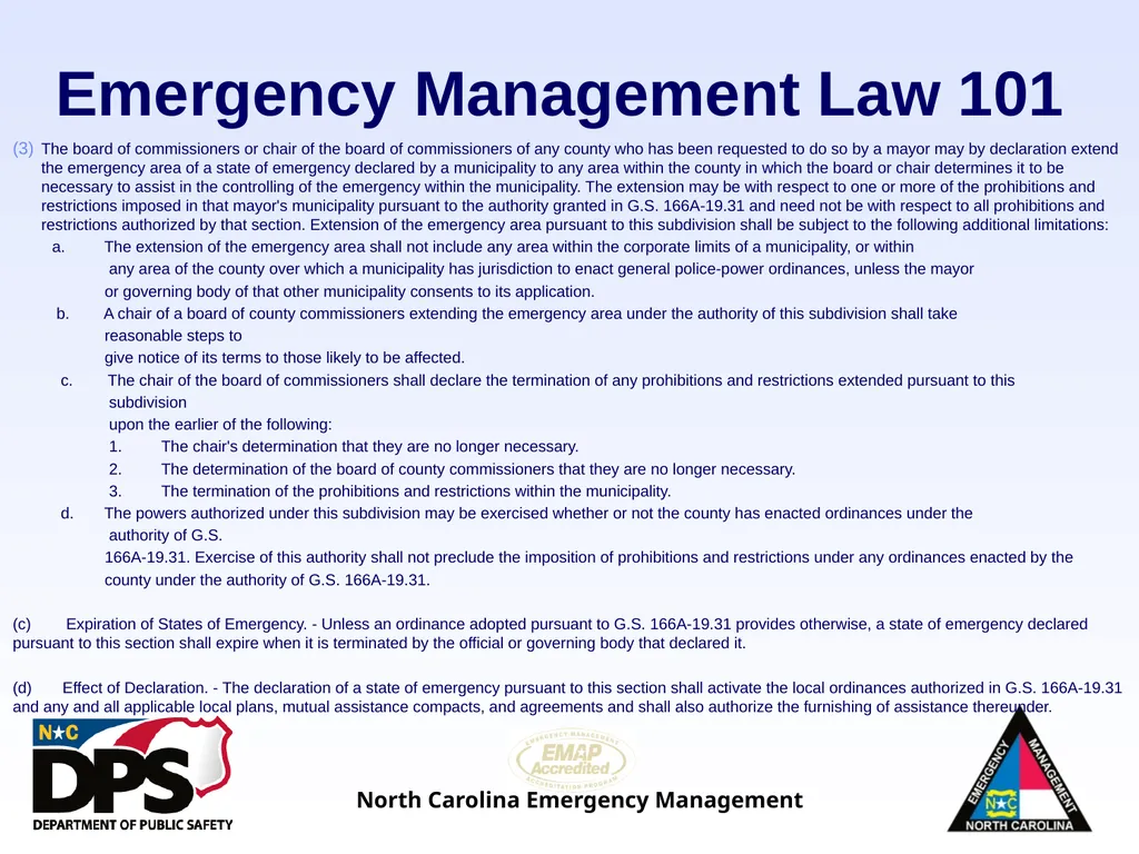 North Carolina Emergency Management Law 101 - slide 11 of 46
