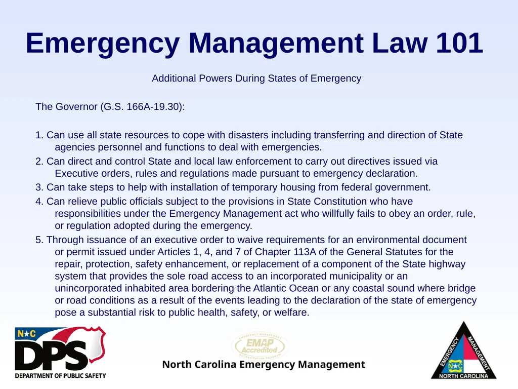North Carolina Emergency Management Law 101 - slide 12 of 46