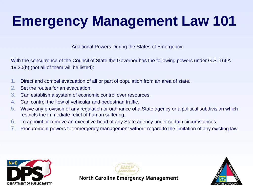 North Carolina Emergency Management Law 101 - slide 13 of 46
