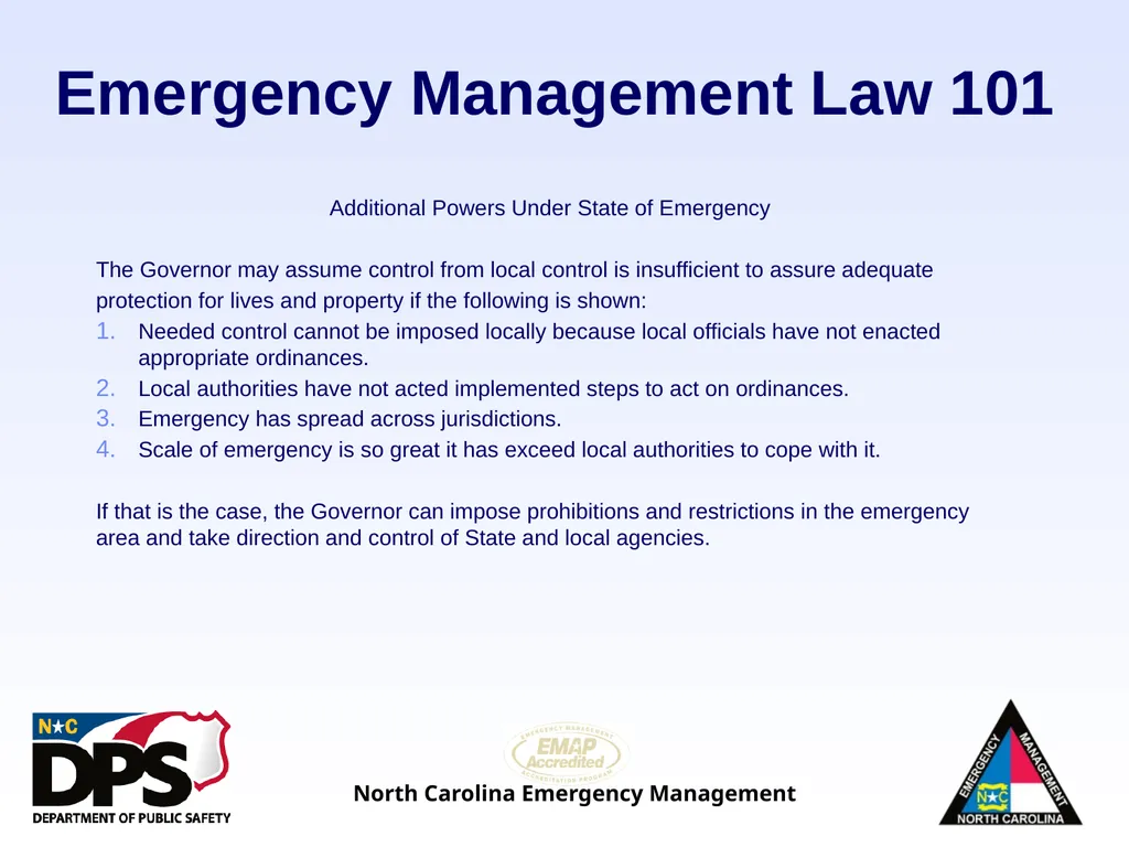North Carolina Emergency Management Law 101 - slide 14 of 46