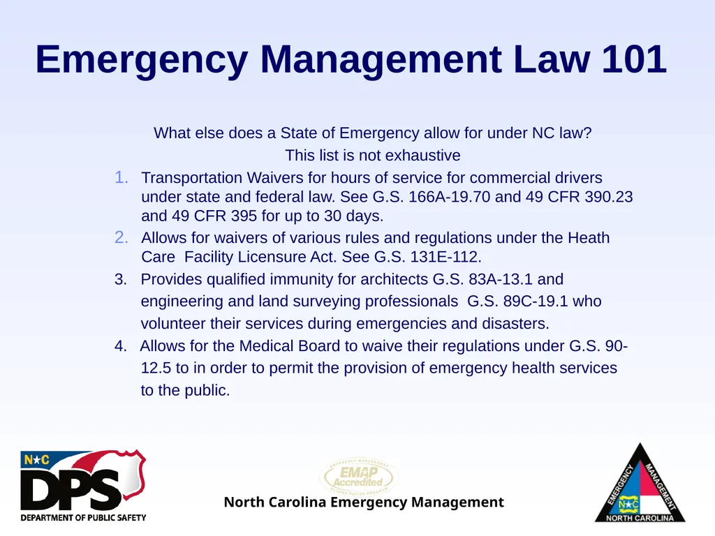 North Carolina Emergency Management Law 101 - slide 15 of 46