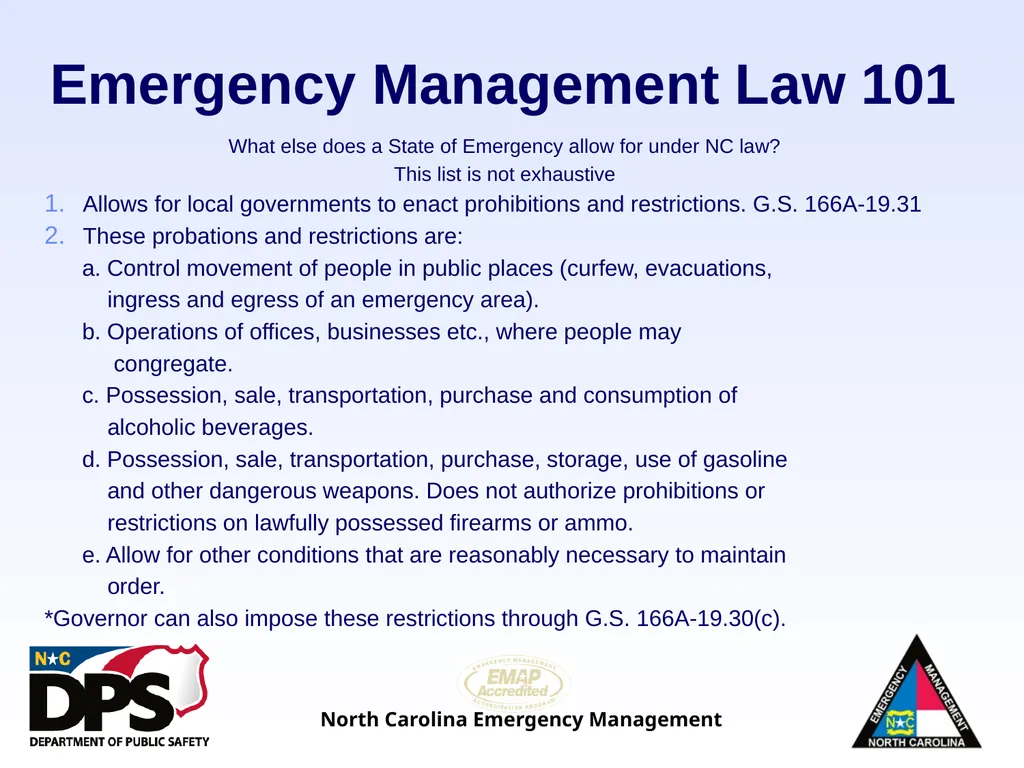 North Carolina Emergency Management Law 101 - slide 16 of 46