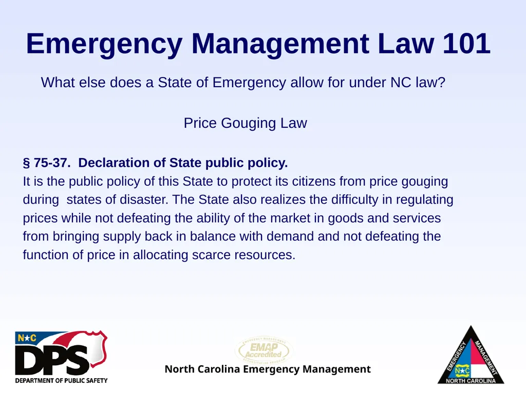 North Carolina Emergency Management Law 101 - slide 17 of 46