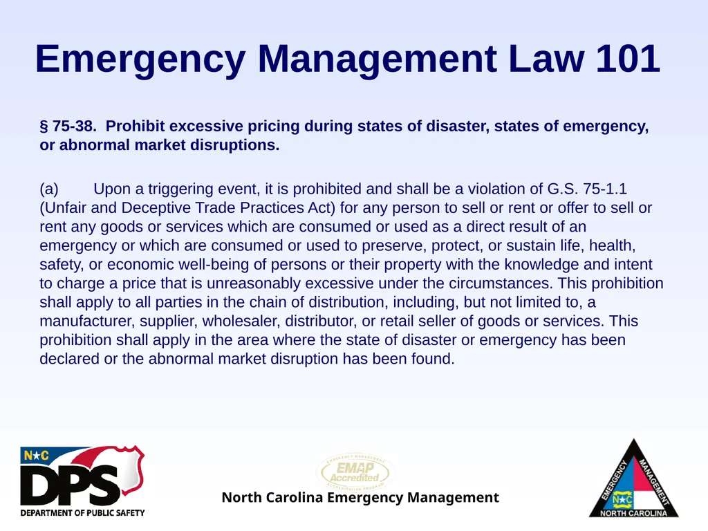 North Carolina Emergency Management Law 101 - slide 18 of 46